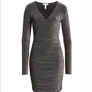 NWT Leith Black Silver Medium Ruched Metallic Mini Dress